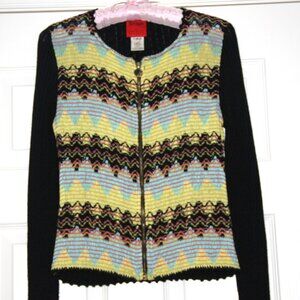 Christian Lacroix Bazar Made in France Zipper Cardigan Abstract Knit Sweater M